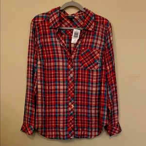 Torrid Pink and Blue Plaid Button Down Shirt